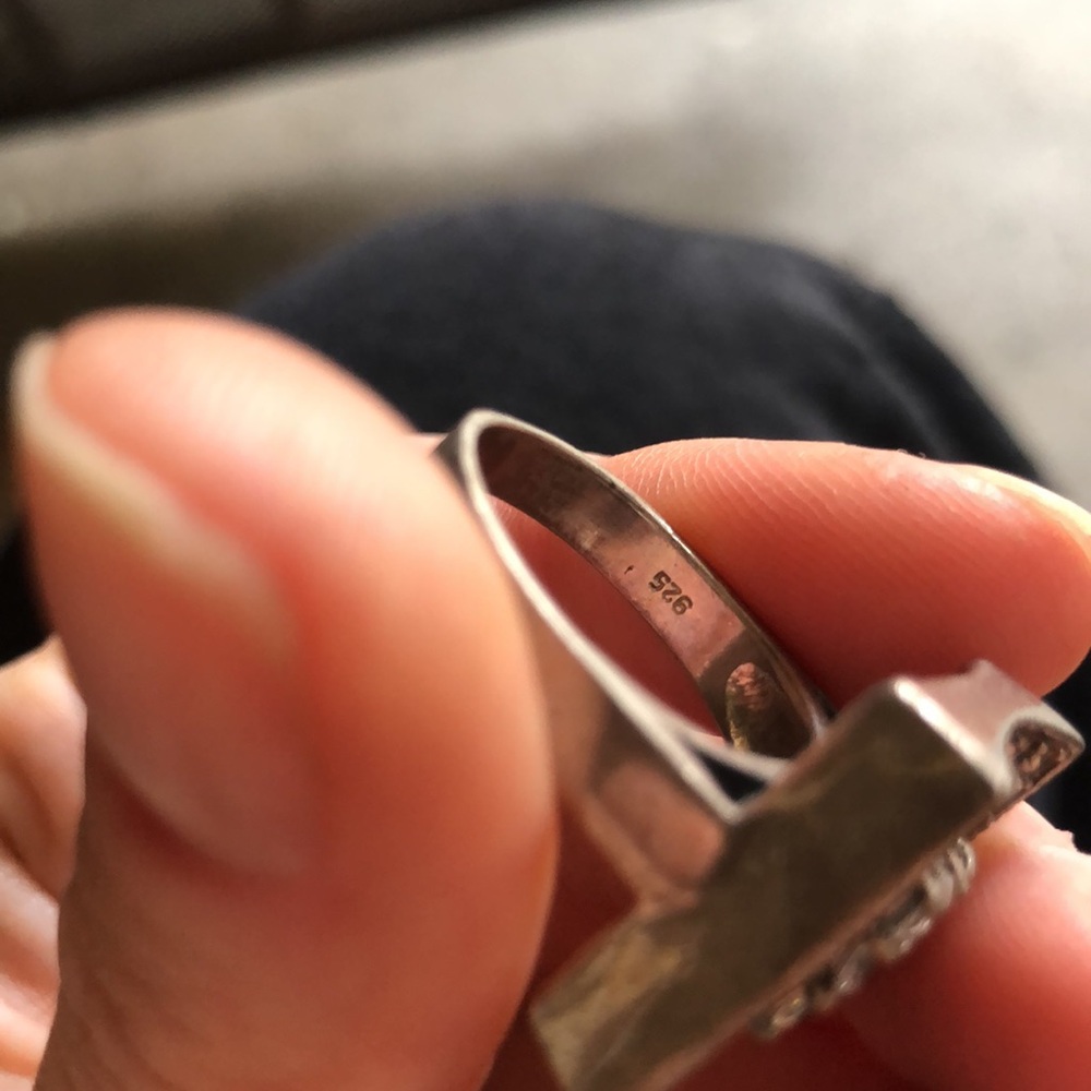 Square Silver And Black Statement Ring 925 - image 4